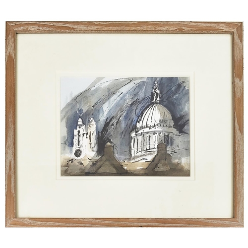 104 - JOHN WARD (1917-2007), 'St Paul's Cathedral', watercolour and ink, 19cm x 25cm, signed with monogram... 