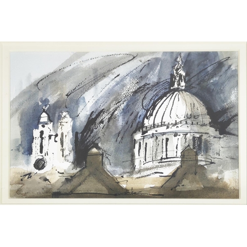 104 - JOHN WARD (1917-2007), 'St Paul's Cathedral', watercolour and ink, 19cm x 25cm, signed with monogram... 