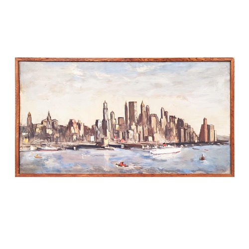 105 - GERALD VIVIAN DAVIS (1899-1987) USA, 'New York, Manhattan Island', oil on canvas, 72cm x 137cm, sign... 