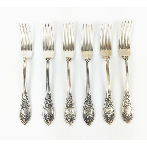 11 - A SMALL COLLECTION OF WHITE METAL CUTLERY, including Russian silverware, comprising multiple sets of... 