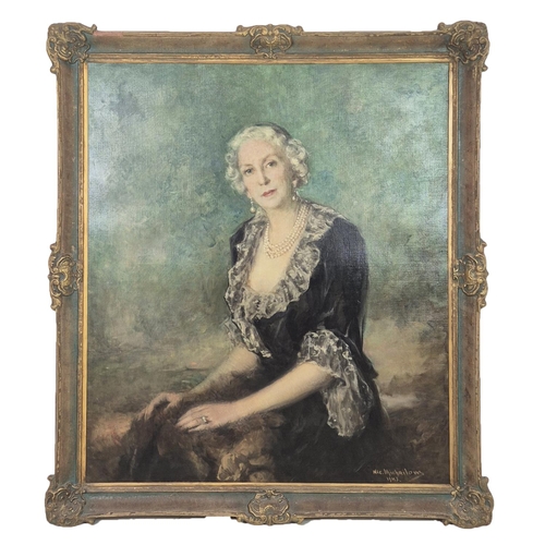 113 - NIC MICHAILOWS, Portrait of Lady Fraser (wife of Sir Colin Fraser 1875-1944, Australia), oil on canv... 