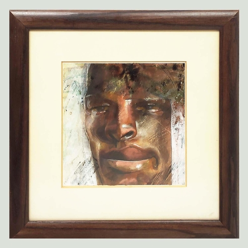 115 - TOM WOOD, 'Boxer study I 1983- Frank Bruno', aquatec on paper, 25cm x 25cm, framed. (Subject to ARR ... 