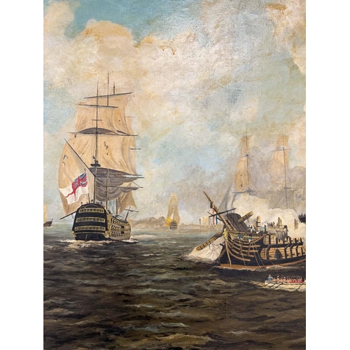 129 - MANNER OF J.M.W. TURNER (British 1775-1851), 'The Battle of Trafalgar', oil on canvas, 100cm x 152cm... 