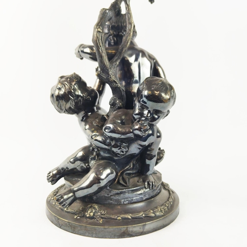 13 - A SILVER PLATED FIGURAL EPERGENE, in the form of cherubs, grapevine decoration, 46cm H.