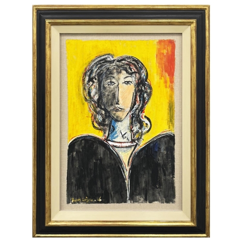 145 - RENOS LOIZOU (British/Cypriot), 'Portrait in yellow', oil on paper laid on linen, 77cm x 52cm, frame... 