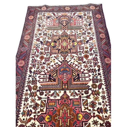 189 - FINE PERSIAN KARAJA RUNNER, 390cm x 96cm.