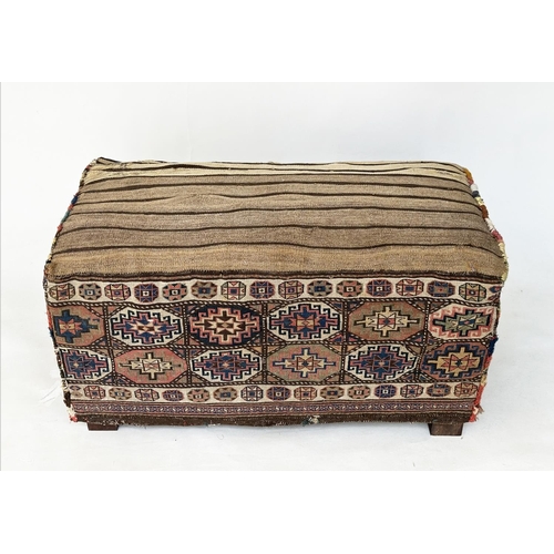 196 - TENT BAG OTTOMAN, antique Turkoman hand knotted wool, rectangular with striped top, 102cm x 52cm D x... 