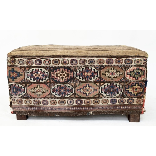 196 - TENT BAG OTTOMAN, antique Turkoman hand knotted wool, rectangular with striped top, 102cm x 52cm D x... 