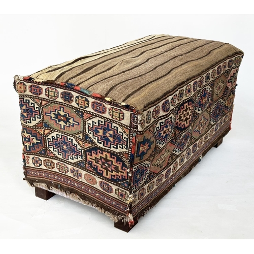 196 - TENT BAG OTTOMAN, antique Turkoman hand knotted wool, rectangular with striped top, 102cm x 52cm D x... 