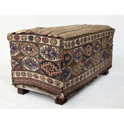 196 - TENT BAG OTTOMAN, antique Turkoman hand knotted wool, rectangular with striped top, 102cm x 52cm D x... 