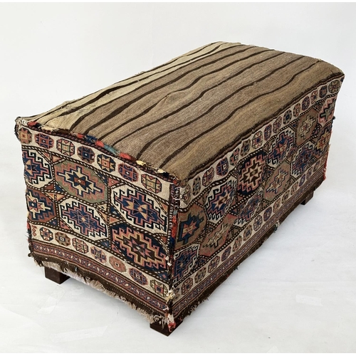 196 - TENT BAG OTTOMAN, antique Turkoman hand knotted wool, rectangular with striped top, 102cm x 52cm D x... 