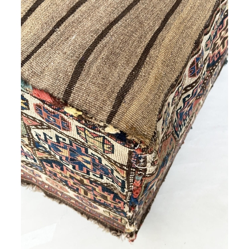 196 - TENT BAG OTTOMAN, antique Turkoman hand knotted wool, rectangular with striped top, 102cm x 52cm D x... 