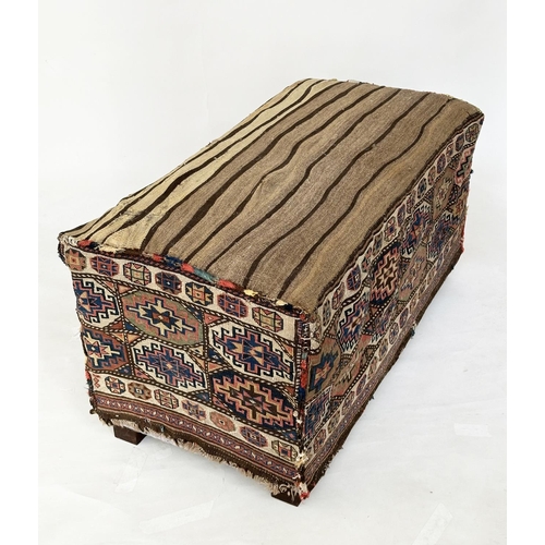 196 - TENT BAG OTTOMAN, antique Turkoman hand knotted wool, rectangular with striped top, 102cm x 52cm D x... 