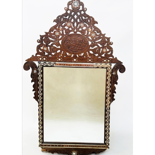 197 - MOORISH WALL MIRROR, 19th century Syrian carved hardwood, ebony, mother of pearl and bone inset with... 