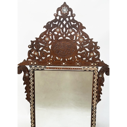 197 - MOORISH WALL MIRROR, 19th century Syrian carved hardwood, ebony, mother of pearl and bone inset with... 