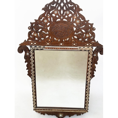 197 - MOORISH WALL MIRROR, 19th century Syrian carved hardwood, ebony, mother of pearl and bone inset with... 