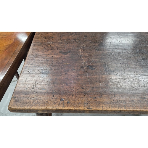 204 - REFECTORY TABLE, 17th century Italian walnut, on six turned supports with scalloped apron and cross ... 