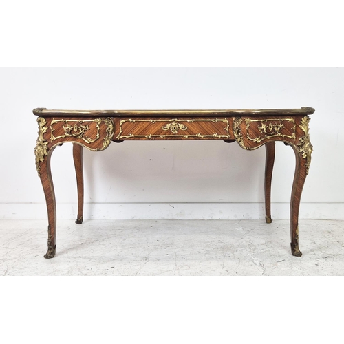 213 - BUREAU PLAT, French kingwood, circa 1880, with an inlaid leather writing surface and ormolu mounts w... 