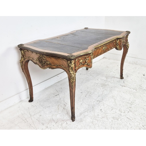 213 - BUREAU PLAT, French kingwood, circa 1880, with an inlaid leather writing surface and ormolu mounts w... 