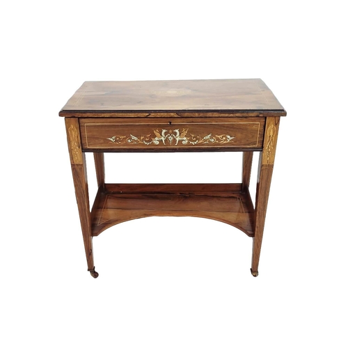 214 - WRITING TABLE, Edwardian rosewood and marquetry with hinged top and front enclosing a sloped leather... 