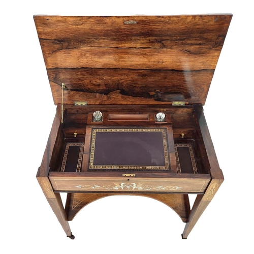 214 - WRITING TABLE, Edwardian rosewood and marquetry with hinged top and front enclosing a sloped leather... 