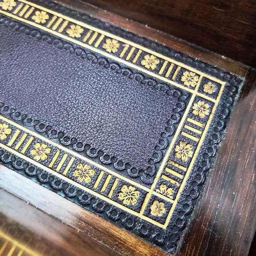 214 - WRITING TABLE, Edwardian rosewood and marquetry with hinged top and front enclosing a sloped leather... 