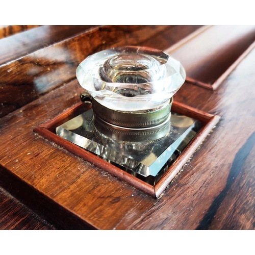 214 - WRITING TABLE, Edwardian rosewood and marquetry with hinged top and front enclosing a sloped leather... 