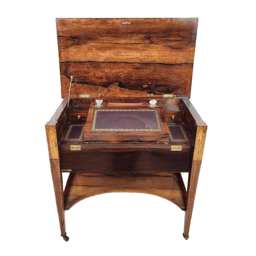 214 - WRITING TABLE, Edwardian rosewood and marquetry with hinged top and front enclosing a sloped leather... 