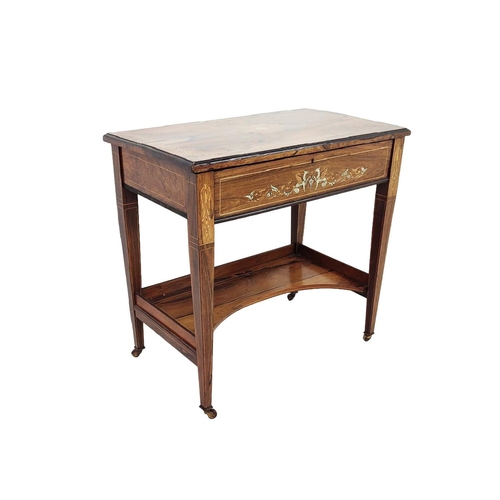 214 - WRITING TABLE, Edwardian rosewood and marquetry with hinged top and front enclosing a sloped leather... 