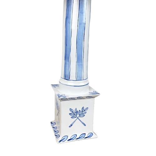 218 - TABLE LAMPS, a pair, in the Bloomsbury school manner, painted ceramic column form, signed Francis, w... 