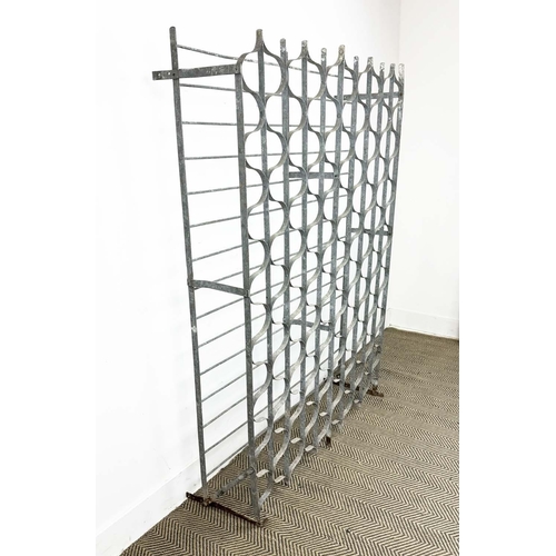 219 - WINE RACK, early 20th century French iron, holds approx 140 bottles, 156cm H x 106cm x 35cm.