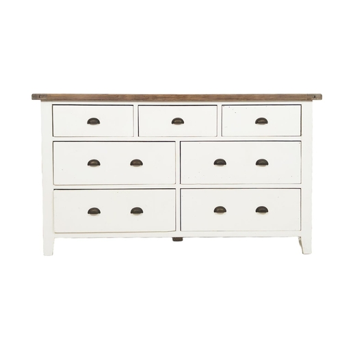 221 - BANK OF DRAWERS, Rustic reclaimed wood, white painted base with an arrangement of seven drawers and ... 