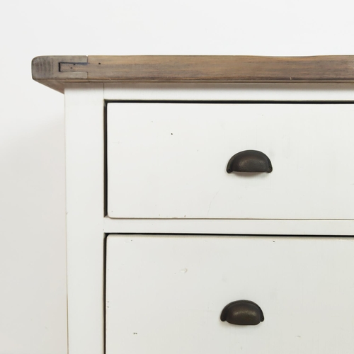 221 - BANK OF DRAWERS, Rustic reclaimed wood, white painted base with an arrangement of seven drawers and ... 