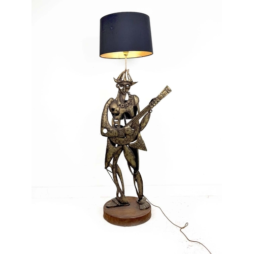 223 - FLOOR LAMP, 1950s Spanish gilt metal, inspired by Picasso's Harlequin Holding a Guitar, 150cm H.