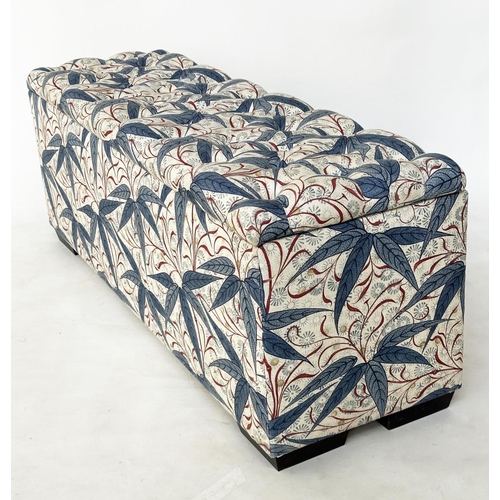 226 - OTTOMAN, rectangular with button upholstered seat and rising lid, 132cm x 42cm D x 47cm H.