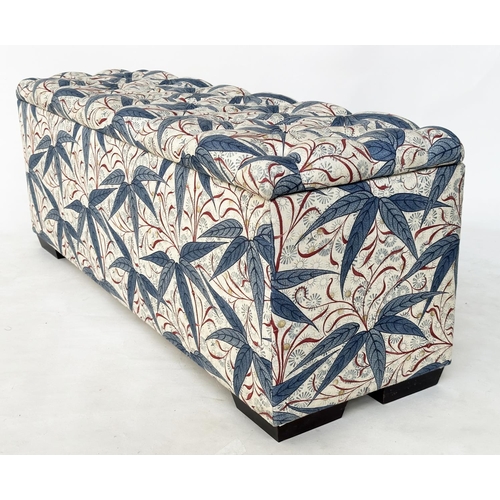 226 - OTTOMAN, rectangular with button upholstered seat and rising lid, 132cm x 42cm D x 47cm H.