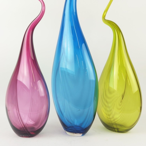 23 - TYSON 'SQUIGGLE' VASES, three, green, blue and amethyst, largest 85cm H.