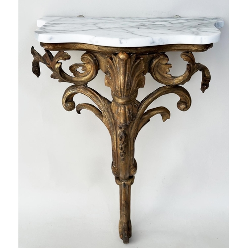 231 - CONSOLE TABLE, 19th century French Louis XV design giltwood and gesso moulded, with variegated white... 