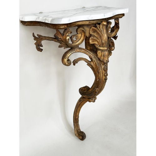 231 - CONSOLE TABLE, 19th century French Louis XV design giltwood and gesso moulded, with variegated white... 