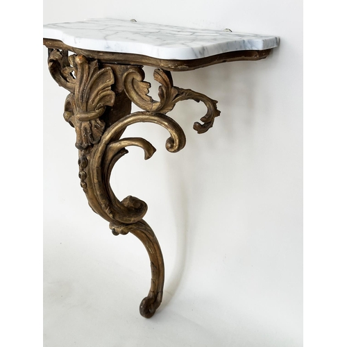 231 - CONSOLE TABLE, 19th century French Louis XV design giltwood and gesso moulded, with variegated white... 