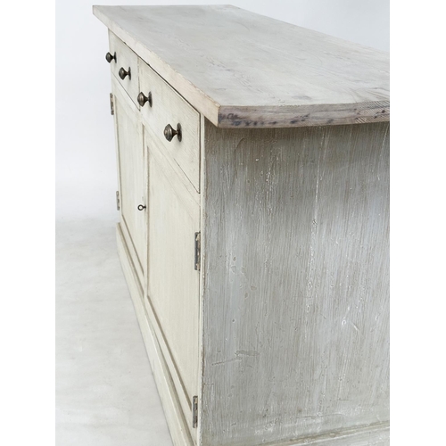 233 - SIDE CABINET, early 20th century grey painted with two frieze drawers above two panelled doors exclu... 