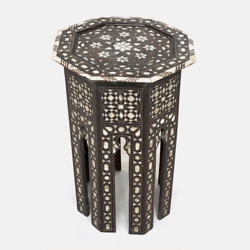 236 - SYRIAN OCCASIONAL TABLE, late 19th century Moorish hardwood bone, ebony and mother of pearl inset, o... 