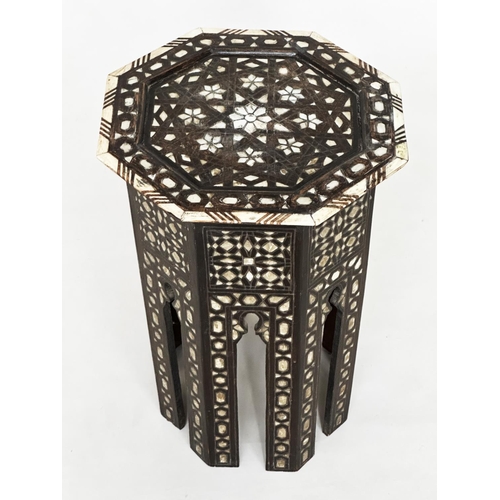 236 - SYRIAN OCCASIONAL TABLE, late 19th century Moorish hardwood bone, ebony and mother of pearl inset, o... 