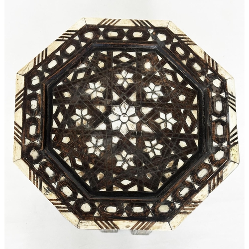 236 - SYRIAN OCCASIONAL TABLE, late 19th century Moorish hardwood bone, ebony and mother of pearl inset, o... 