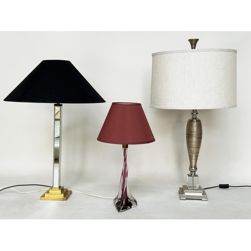 240 - TABLE LAMPS, a selection including, Murano style glass, vintage mirror-clad column lamp and a contem... 