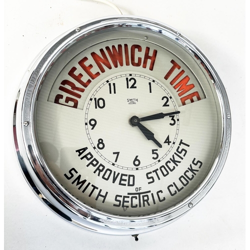 244 - RETAILERS ELECTRIC TIMEPIECE FOR SMITH SECTRIC, mid 20th century circular chrome framed with illumin... 