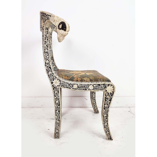 276 - SIDE CHAIRS, a pair, Indian bone inlaid with tapestry style seats, 88cm H x 50cm W. (2)