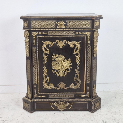 278 - SIDE CABINET, Napoleon III, ebonised gilt metal mounted and brass inlaid with single door, 118cm H x... 