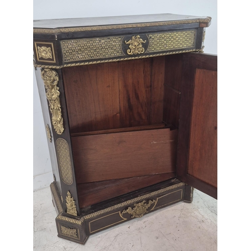 278 - SIDE CABINET, Napoleon III, ebonised gilt metal mounted and brass inlaid with single door, 118cm H x... 