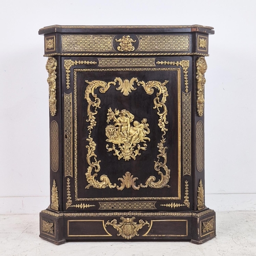 278 - SIDE CABINET, Napoleon III, ebonised gilt metal mounted and brass inlaid with single door, 118cm H x... 